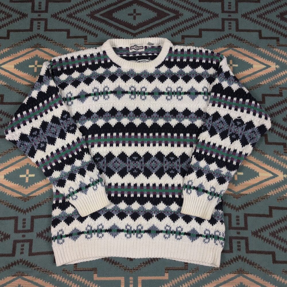 Vintage Gulf Traders Sweater Mens Large Cotton Ramie Blend Chunky Crew Neck